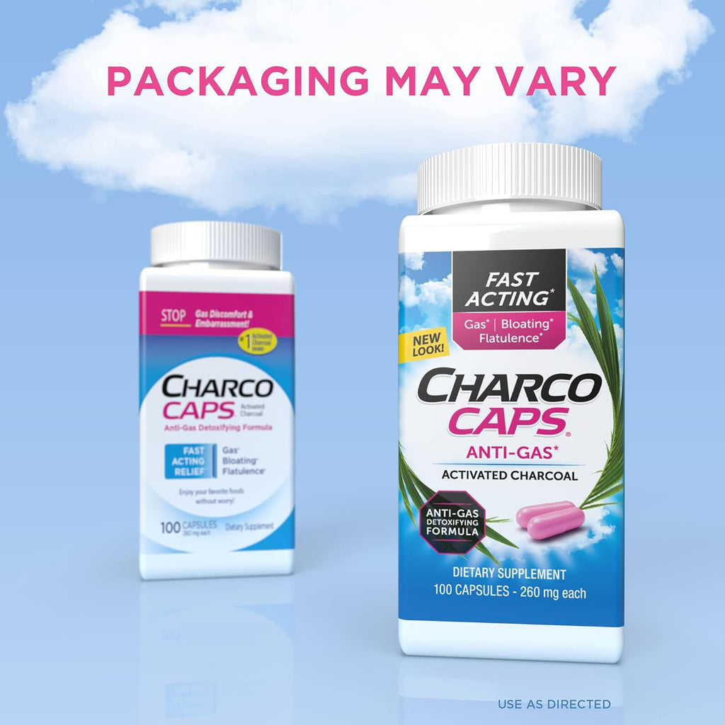 Buy now Charcocaps Fast Acting Gas Relief for Bloating & Flatulence, Drug Free Detoxifying Activated Charcoal Formula, 100 Capsules, 30 Day Supply, Pink at indiglob india
