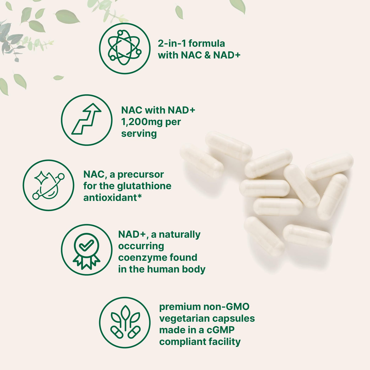 Micro Ingredients NAC with NAD+, 1200mg Per Serving, 240 Veggie Capsules