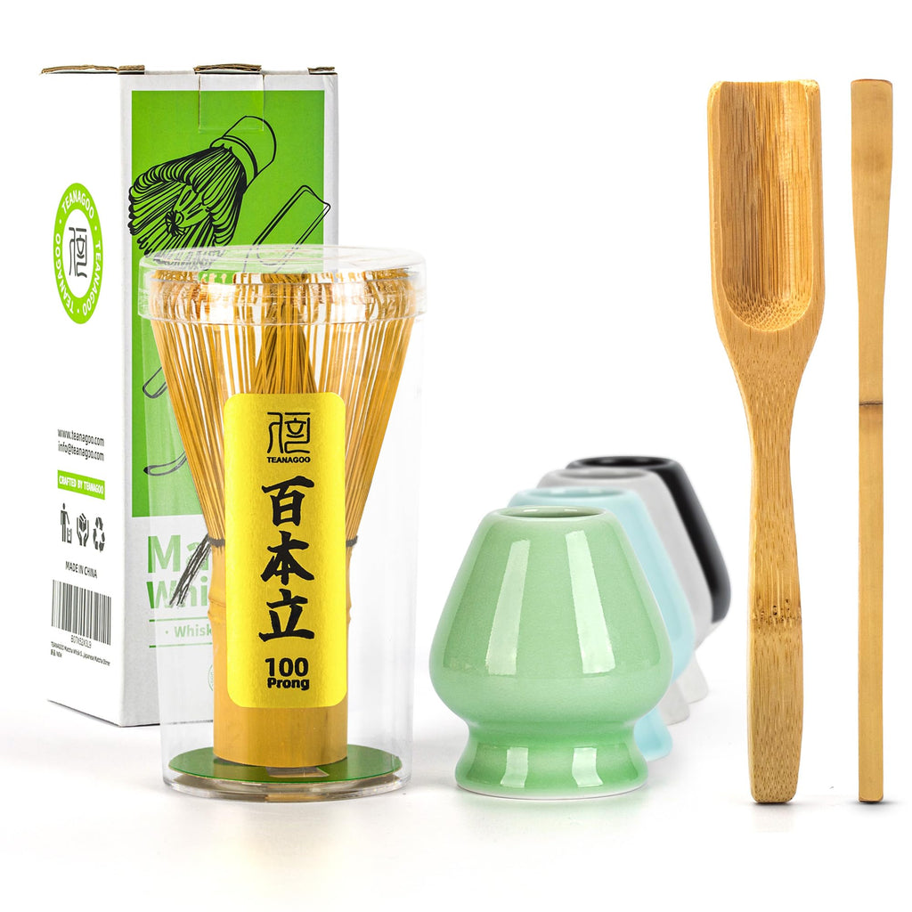 Buy now TEANAGOO MA-01 Japanese Matcha Ceremony Accessory, Matcha Whisk (Chasen), Traditional Scoop (Chashaku), Tea Spoon, Whisk Holder, The Perfect Set to Prepare a Traditional Cup of Matcha.… at indiglob india