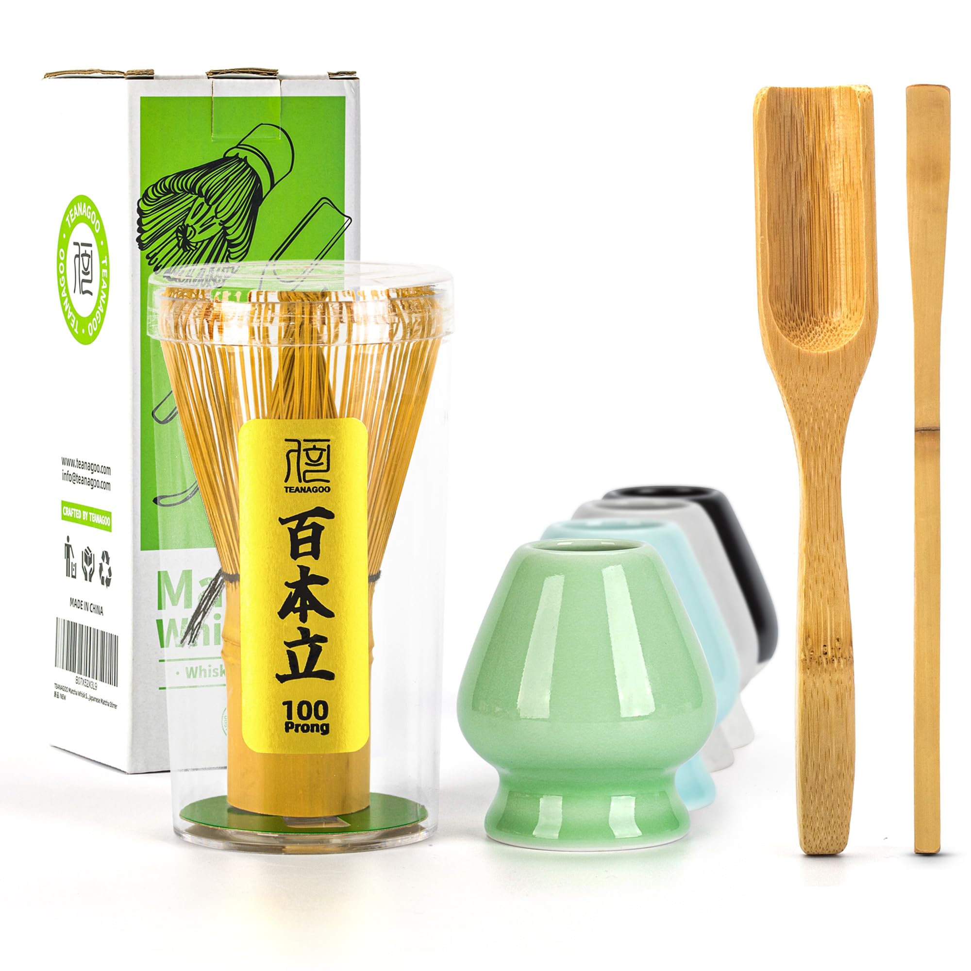 Buy now TEANAGOO MA-01 Japanese Matcha Ceremony Accessory, Matcha Whisk (Chasen), Traditional Scoop (Chashaku), Tea Spoon, Whisk Holder, The Perfect Set to Prepare a Traditional Cup of Matcha.… 1# Random Holder Color at indiglob india