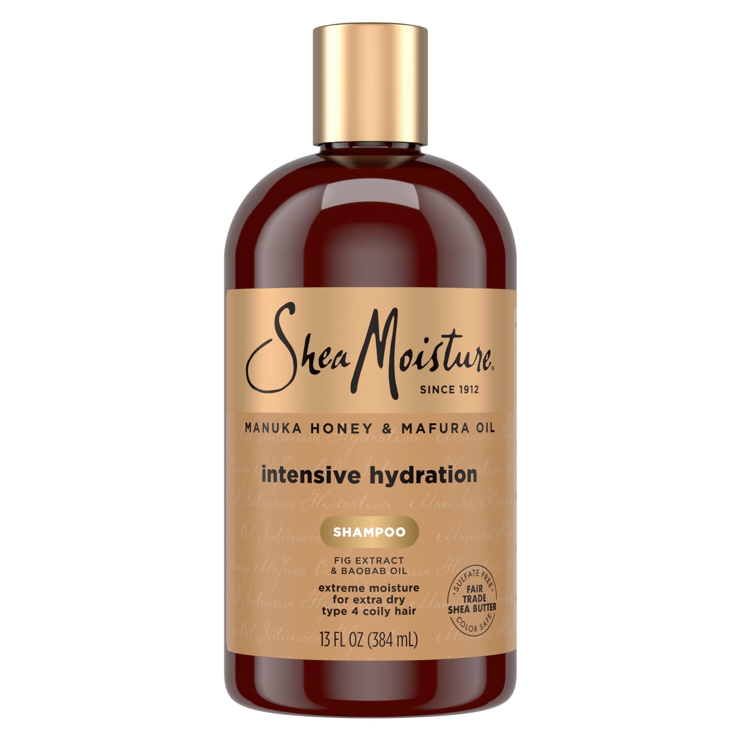 Shea Moisture Intensive Hydration Shampoo for Dry, Damaged Hair Manuka Honey and Mafura Oil Sulfate-Free 13 oz | For extra dry and damaged hair - intensely hydrate and moisturize with Manuka Honey, Mafura Oil, and Fig Extract.
