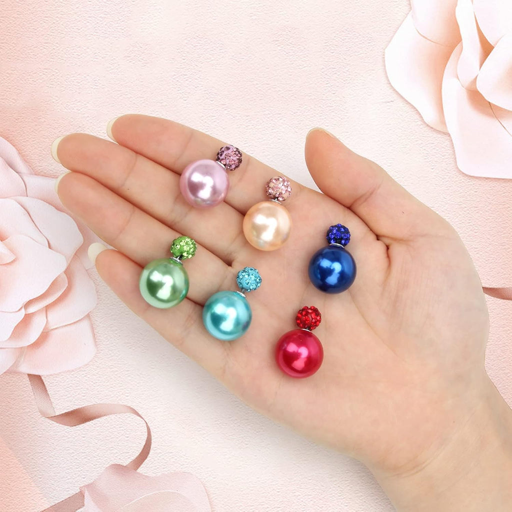 Buy now AHIER 9 Pairs Bling Rhinestone Polymer Clay Studs Pearl Button Earrings, Double Ball Earring, Jewelry Piercing Ear Ring at indiglob india