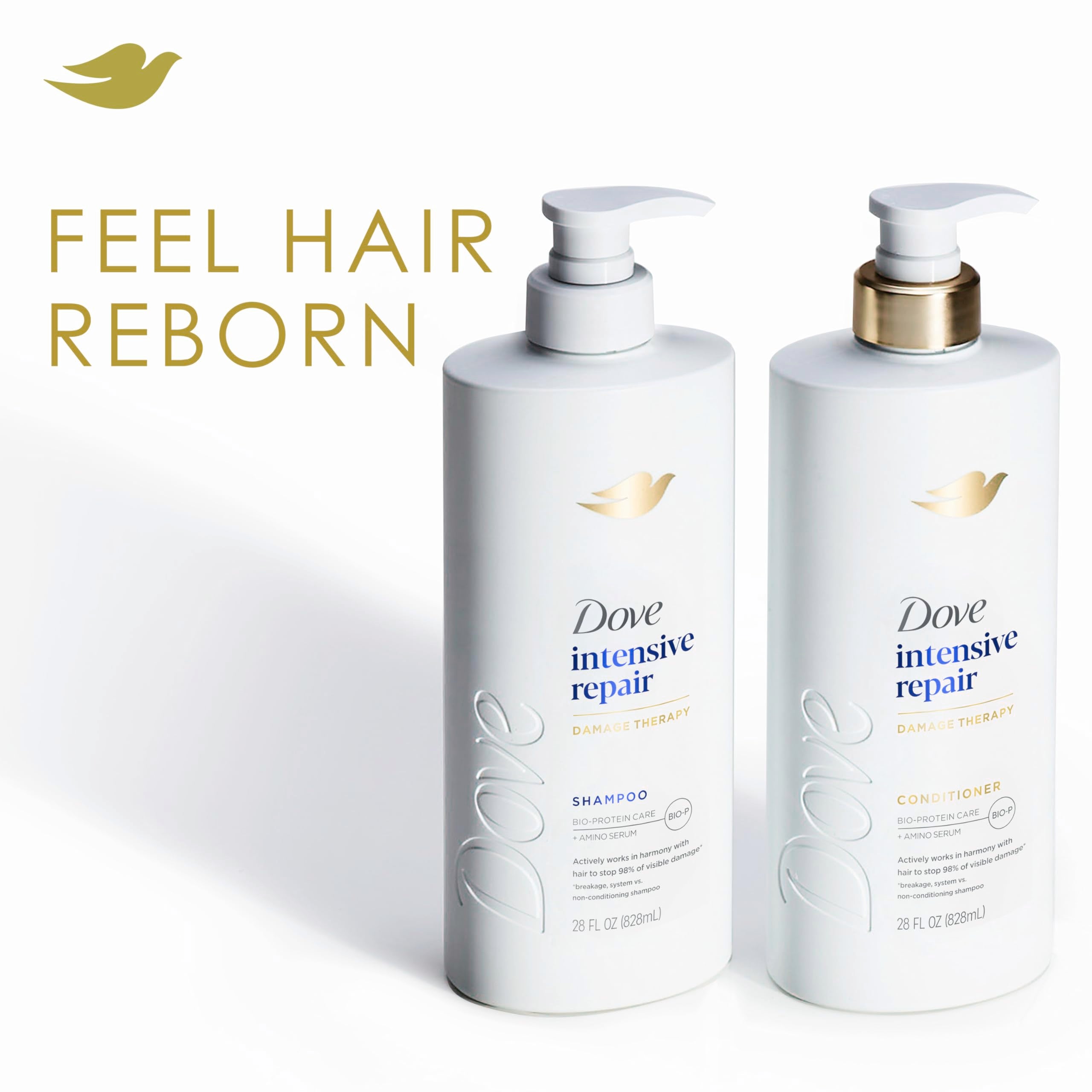 Dove Intensive Repair Conditioner for Damaged Hair & Breakage 28oz | Helps restore hair, stop 98% visible damage & regenerate hair strength for stronger hair with Amino Serum & Bio-Protein Care