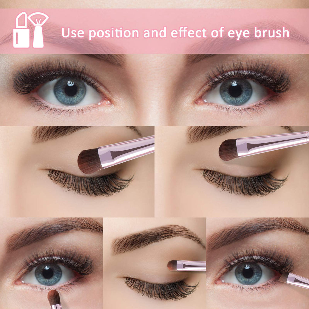 5Pcs Eye Makeup Brush Set, Portable Eyeshadow brushes with Pink Travel Case. Basic eyeliner, angle, concealer, slanted eyebrow brush, recommended by travel makeup artist for beginner