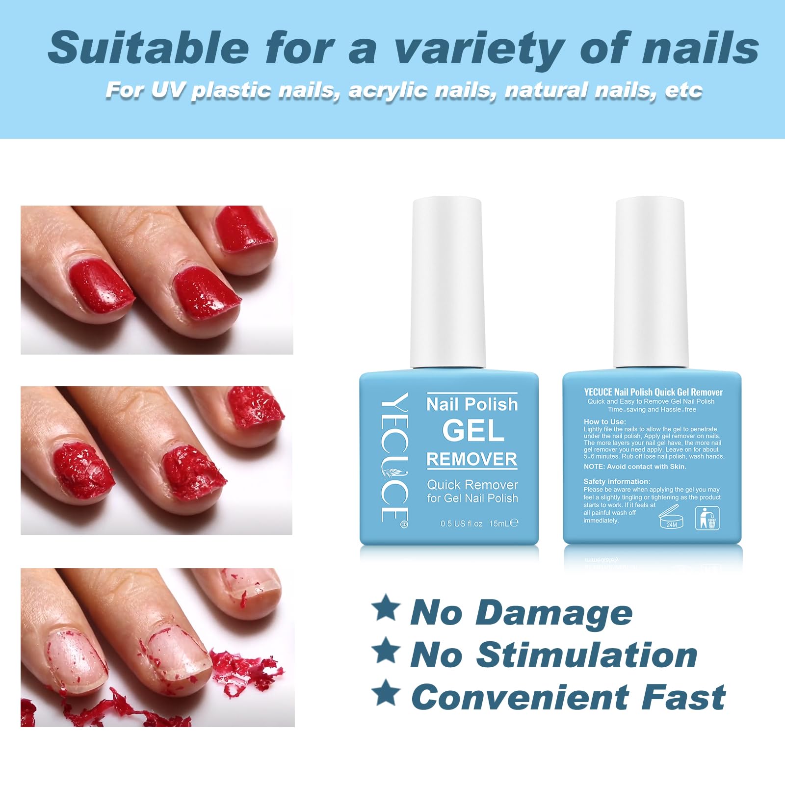Gel Nail Polish Remover, (2pcs) Gel Polish Remover for Nails, No Need for Foil, Quick & Easy Polish Remover In 2-3 Minutes, No Need Soaking Or Wrapping-15ml