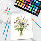 48 Color Solid Watercolor Paint Set with 3 Wooden Brushes for Adults Kids