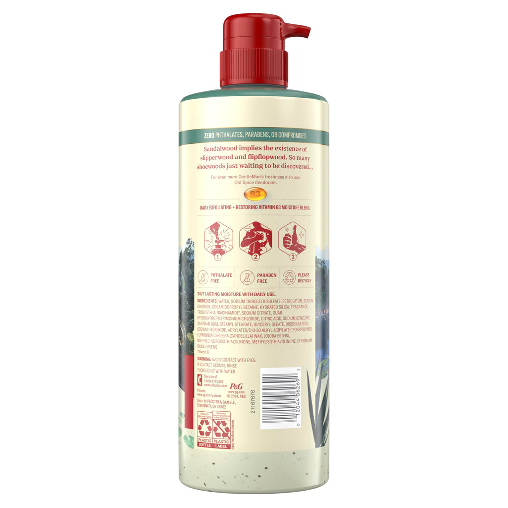 Old Spice GentleMan's Exfoliating & Moisturizing Body Wash for Men, 24/7 Shower Fresh with Long Lasting Scent, Renewing Vitamin B3 Blend, Sandalwood + Aloe Vera Scent, 26 oz