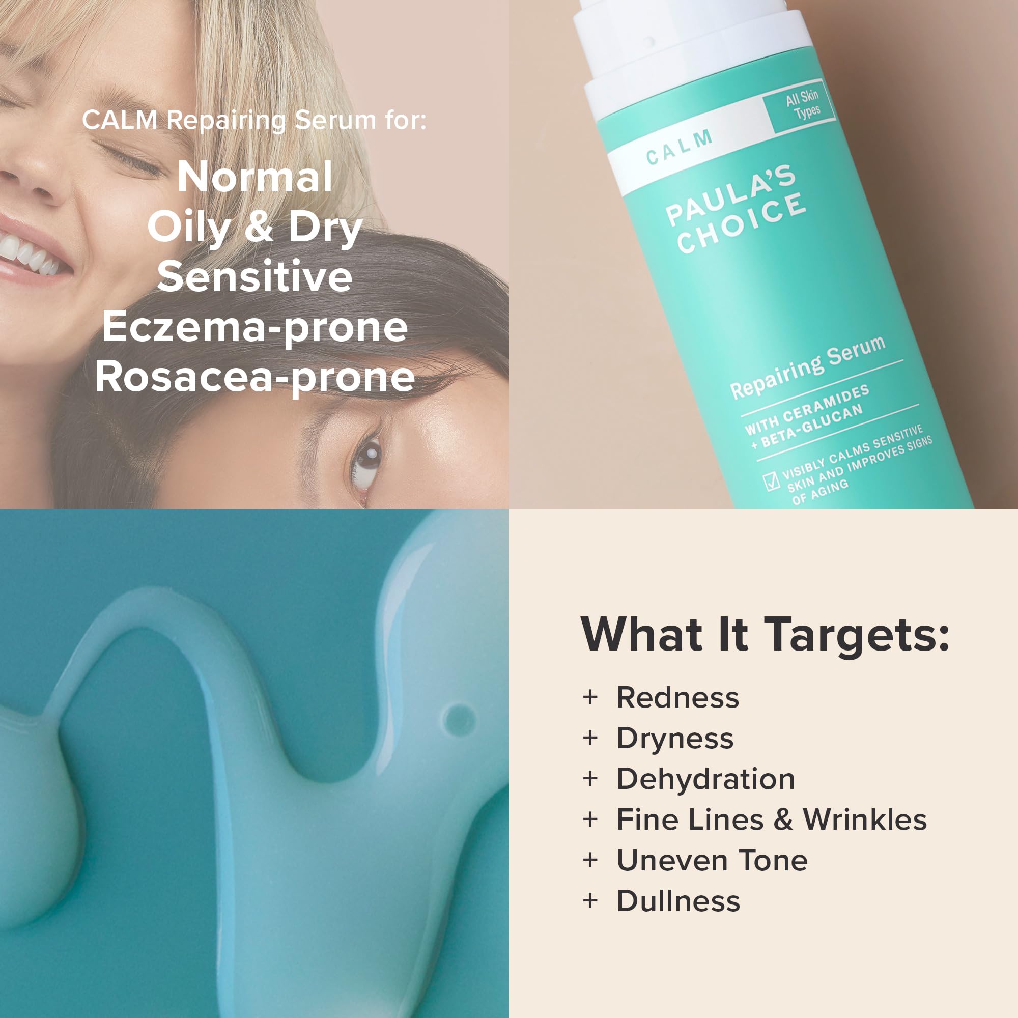 Buy now PaulaÆ’??s Choice CALM Repairing Serum for Sensitive Skin, Calms + Soothes Redness, Lightweight Hydration with Hyaluronic Acid for All Skin Types, 1 Fl Oz at indiglob india