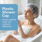 MAQIHAN 100 Disposable Shower Caps Large - 20.5" Thickened Plastic Hair Cap | Waterproof Reusable Hair Cover, Long Hair Treatment Deep Conditioning, Women/Men Essential for Bath, Hair Dye, Travel, Clear