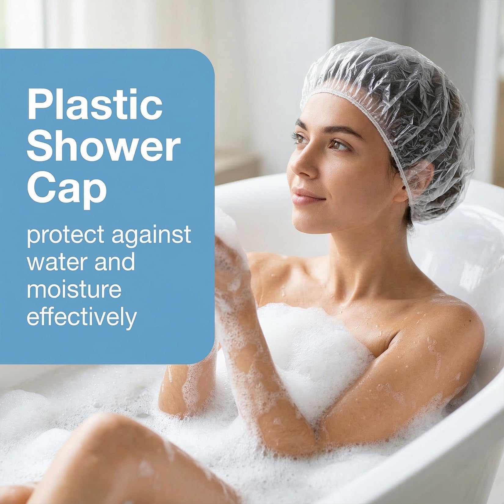 MAQIHAN 100 Disposable Shower Caps Large - 20.5" Thickened Plastic Hair Cap | Waterproof Reusable Hair Cover, Long Hair Treatment Deep Conditioning, Women/Men Essential for Bath, Hair Dye, Travel, Clear