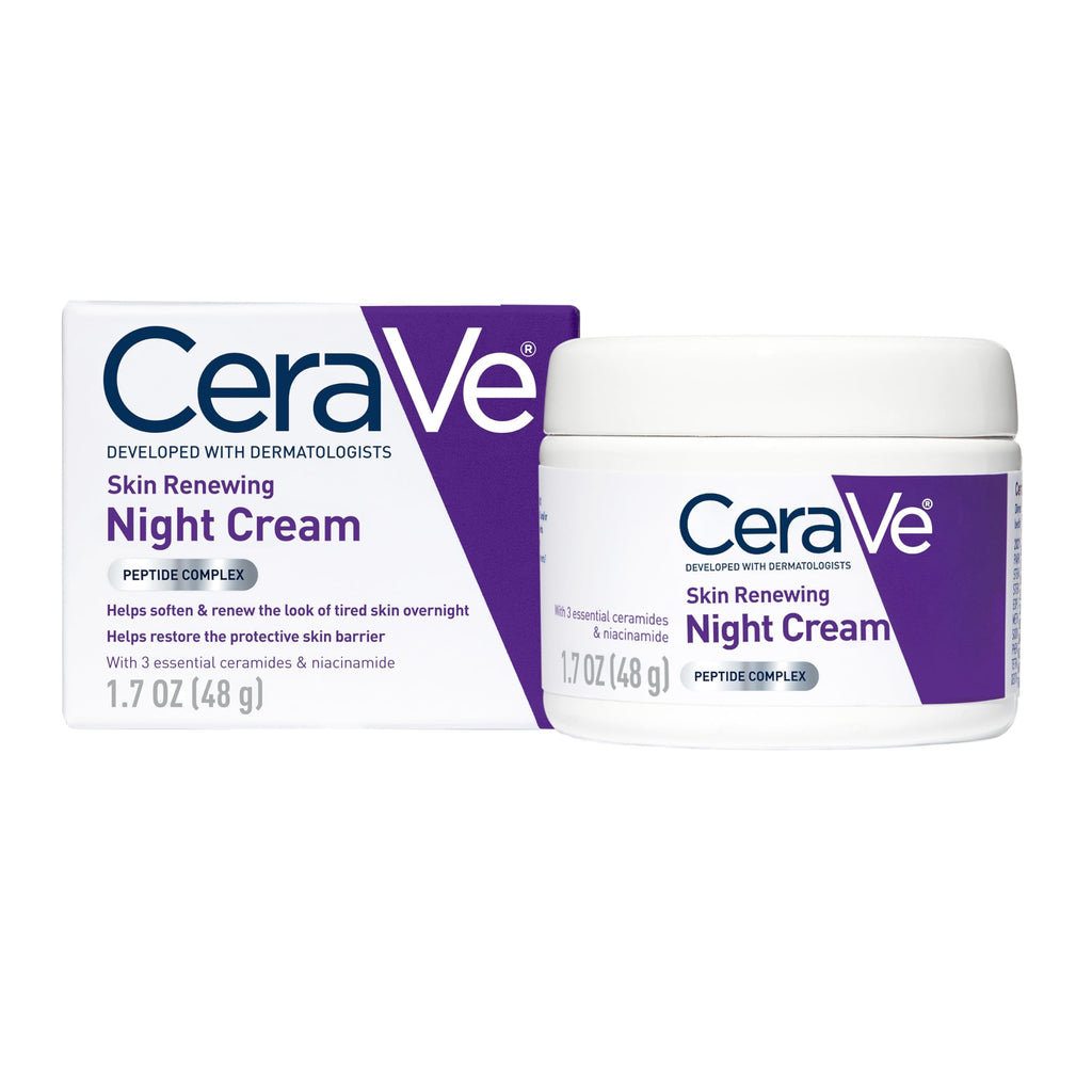 CeraVe Night Cream, Face Moisturizer, Skin Care for Dry Skin, 1.7oz | Skin Renewing Face Moisturizer with Hyaluronic Acid & Peptides, Night Cream For Men & Women, Anti-Aging Face Cream, Daily Use