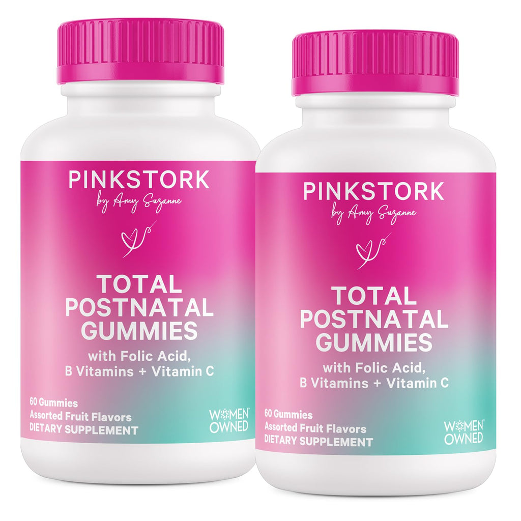 Pink Stork Total Postnatal Vitamin Gummies, 60 Count | Multivitamin for Postpartum Recovery, Lactation Support, Folic Acid, B6, Zinc, + Vitamin C, Postpartum Essentials