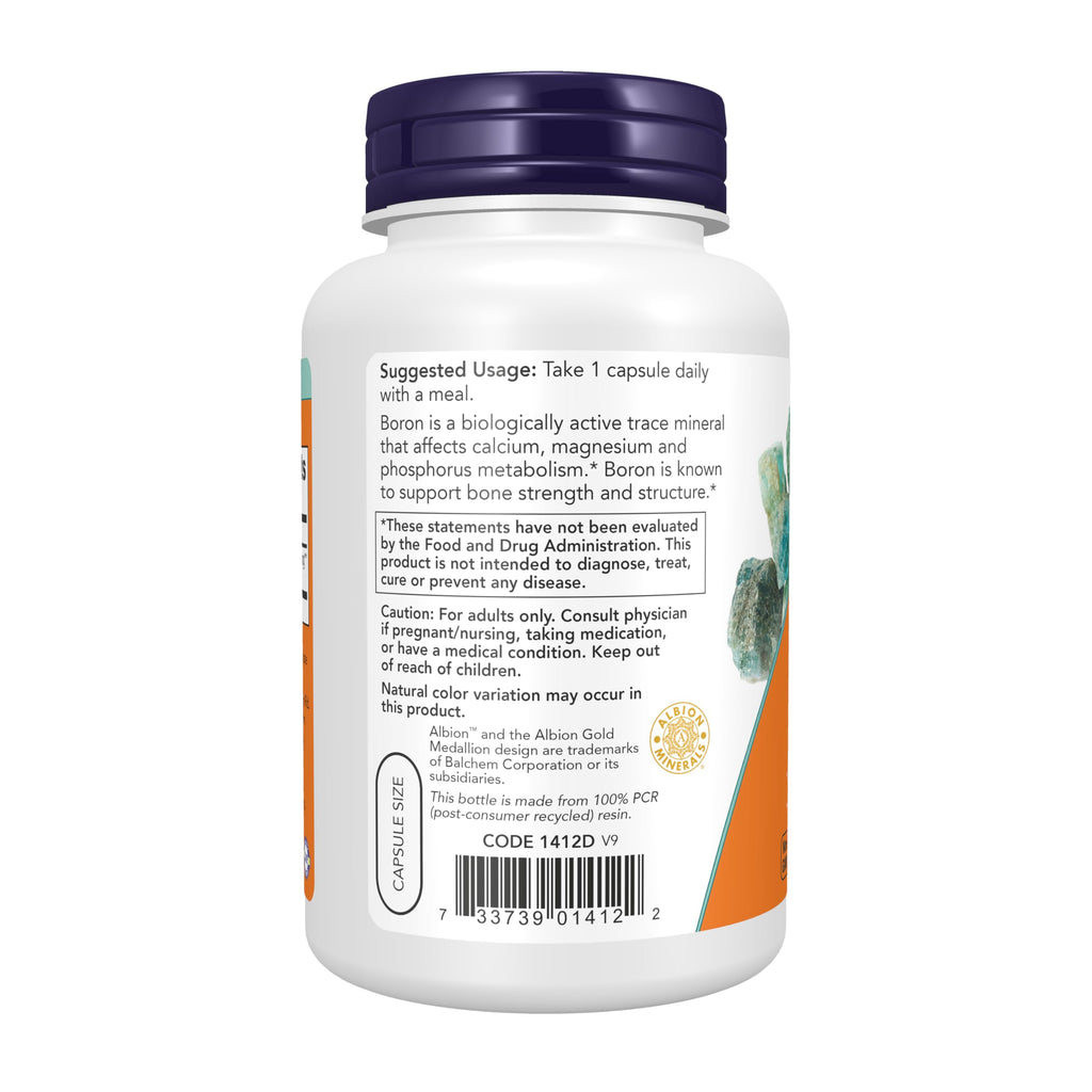 NOW Supplements, Boron 3 mg (Bororganic Glycine), Structural Support*, 250 Veg Capsules