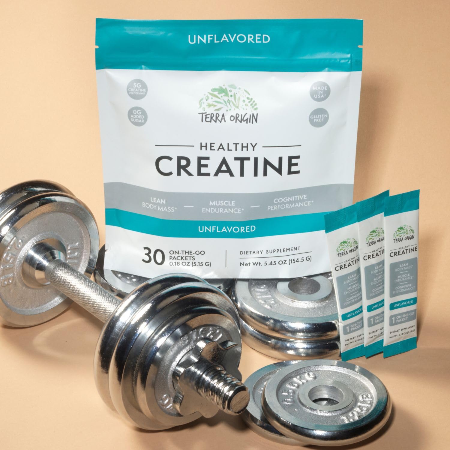 TERRA ORIGIN Healthy Creatine Micronized Monohydrate Powder | 30 Stick Packs | Support for Muscle and Cognitive Performance* | Supplement for Women and Men | Unflavored, Gluten Free, Zero Sugar