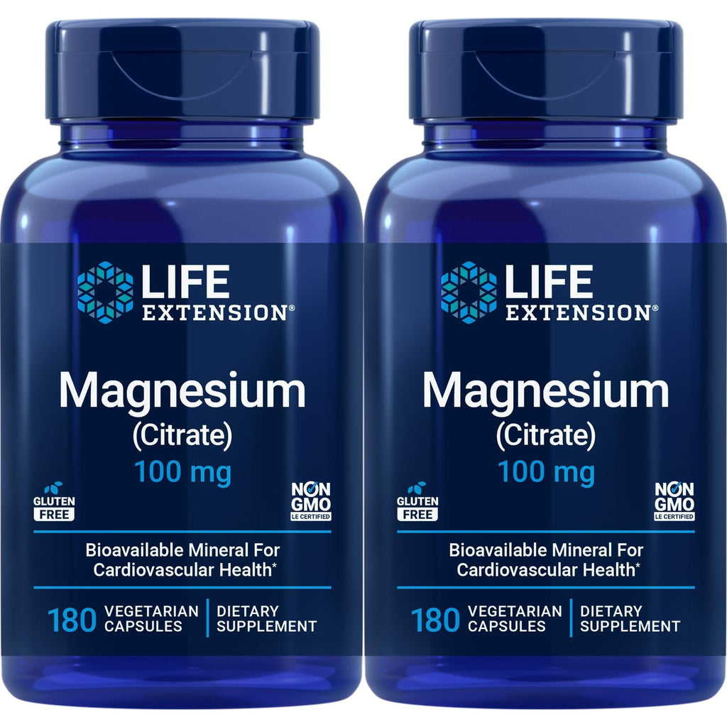 Life Extension Magnesium Citrate 100mg, 180 Vegetarian Capsules | 100 mg of Magnesium Citrate per capsule. Non-GMO, Gluten Free, Vegetarian.