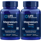 Life Extension Magnesium Citrate 100mg, 180 Vegetarian Capsules | 100 mg of Magnesium Citrate per capsule. Non-GMO, Gluten Free, Vegetarian.