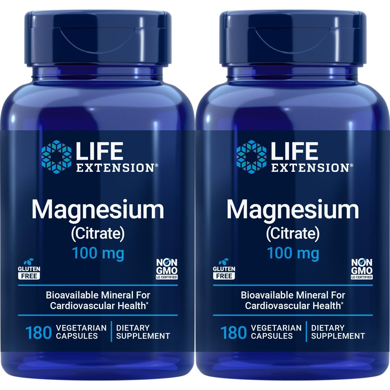 Life Extension Magnesium Citrate 100mg, 180 Vegetarian Capsules | 100 mg of Magnesium Citrate per capsule. Non-GMO, Gluten Free, Vegetarian.