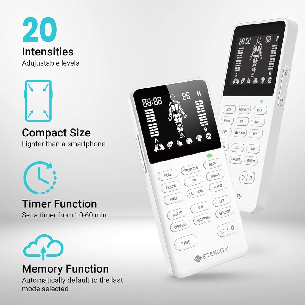 Buy now Etekcity 4-Channel Rechargeable TENS Unit â€“ Muscle Stimulator for Drug-Free Pain Relief, After-Exercise Relaxation, Physical Therapy, 8 Electrode Pads, Back, Neck, Shoulder, Sciatica, Period Cramps at indiglob india