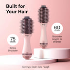 L'ANGE HAIR Le Volume 2-in-1 Titanium Blow Dryer Brush | Frizz Control Blowout Hair Dryer Brush for Drying and Styling | Volumizing Hot Air Styler for All Hairstyles | Oval Barrel | Blush - 75mm