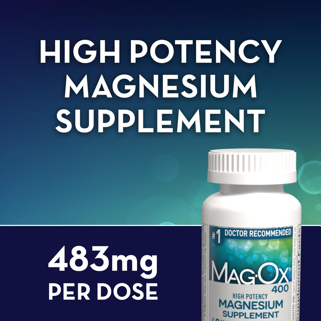 Mag-Ox High Potency Magnesium Supplement, Tablets, 60 Count | Pharmaceutical Grade Magnesium Oxide, 482 mg Per Dose, Magox 400 Magnesium