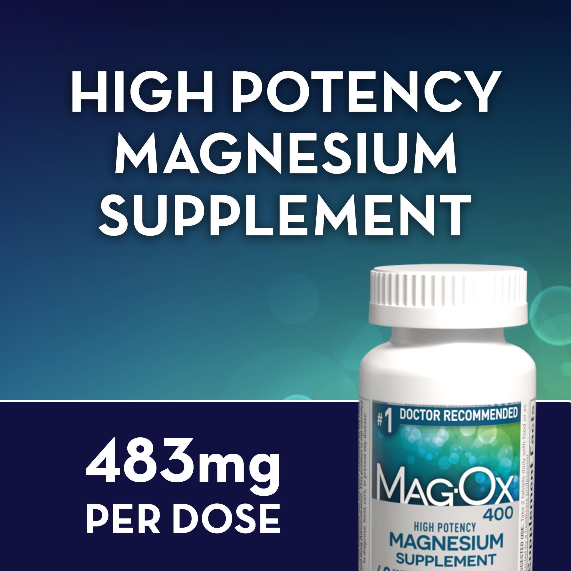Mag-Ox High Potency Magnesium Supplement, Tablets, 60 Count | Pharmaceutical Grade Magnesium Oxide, 482 mg Per Dose, Magox 400 Magnesium