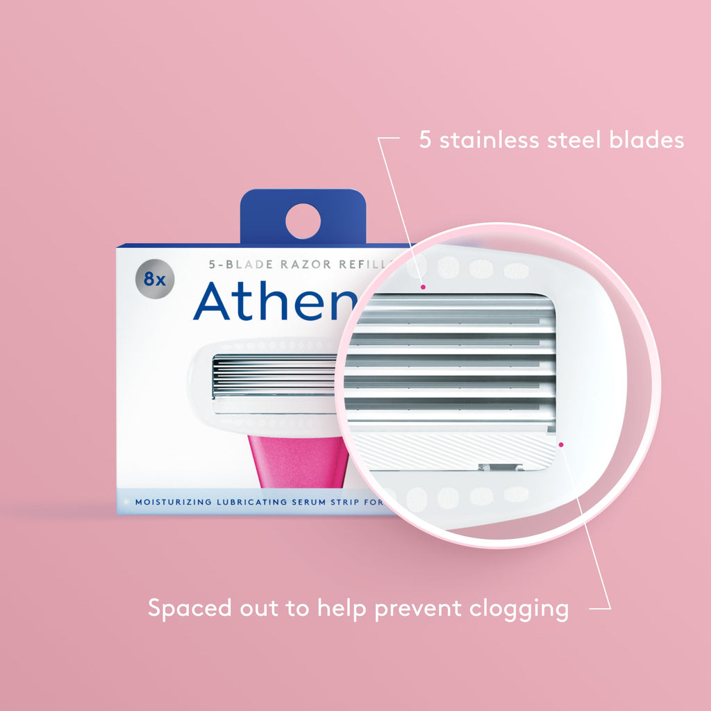 Athena Club Women's Razor Blade Refills, 5-Blade Cartridges, 8 Count | Shea Butter & Hyaluronic Acid Infused Stainless Steel Razors for Women , Great for Sensitive Skin , 8-Pack Refill