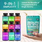 Zeolite Kids Detox Gummies, 9-in-1 Sugar-Free, Mixed Berry, 2 Pack | Extra Strength with Zeolite, Omega-3, Magnesium, Elderberry, Vitamin C, Milk Thistle, Vitamin D3, Zinc, B12