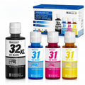 31 32XL Ink Bottle Set Refill for HP Smart Tank 7600 7602 7300 7301 7001, 5000 5101 5102, 6000 6001 651 551 Printer. Black CMY