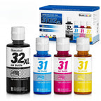 31 32XL Ink Bottle Set Refill for HP Smart Tank 7600 7602 7300 7301 7001, 5000 5101 5102, 6000 6001 651 551 Printer. Black CMY