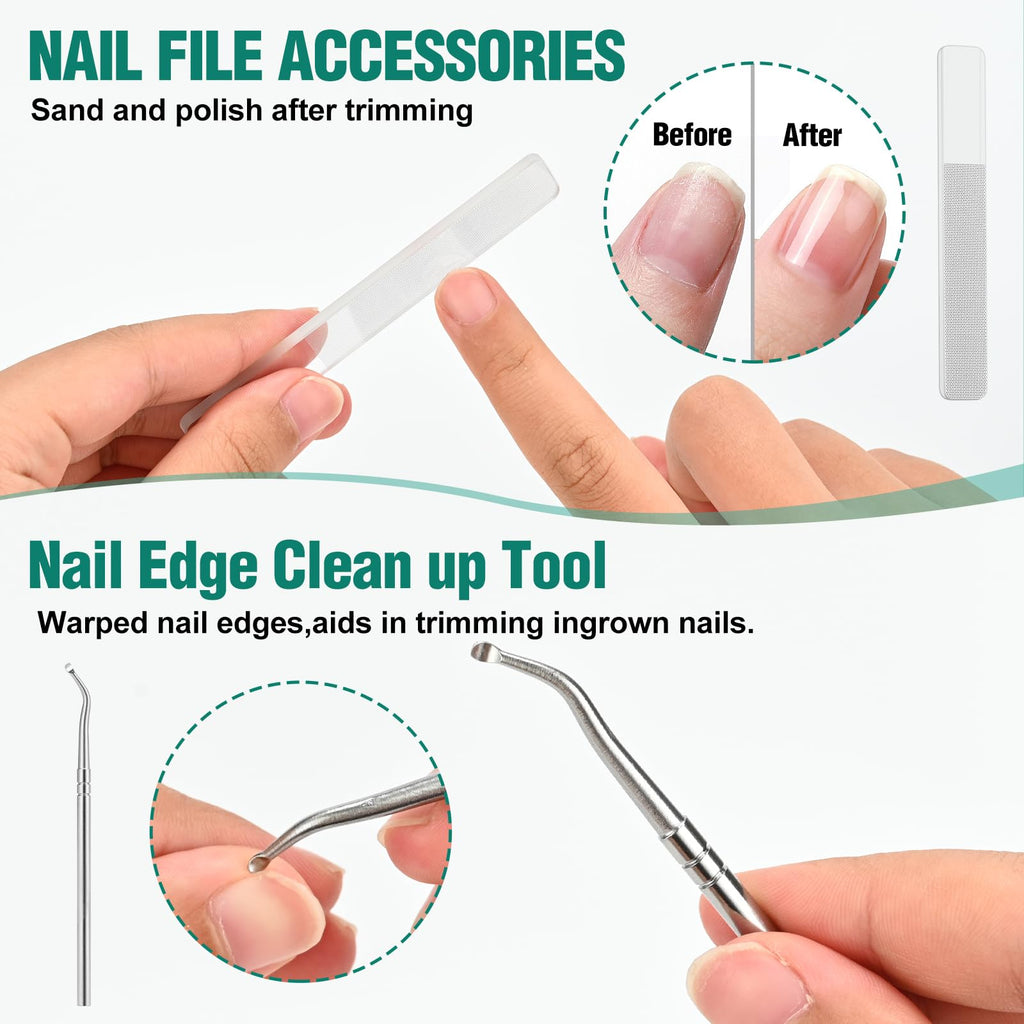Upgraded Eagle Beak Beveled Nail Clippers, Long Handle Wide Jaw Slanted Nail Clipper, Eagle Beak Angled Edge Nail Clippers 3-Piece Set, Wide Jaw Opening Anti-Splash Nail Clipper for Men Women(Green)