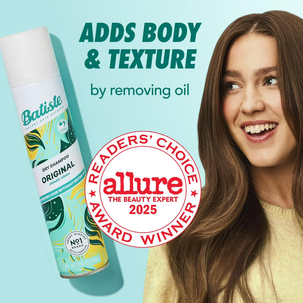 Batiste Original Dry Shampoo, Absorbs Oil & Grease, Classic Clean Scent, 3.81 oz. (Pack of 2)