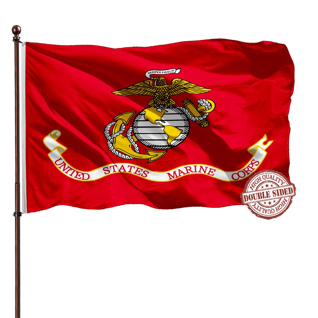 Double Sided US Marine Corps USMC Flag Outdoor 3x5ft- 3Ply 240D 4 Rows Stitched- United States Marine Corps Flag- UV Fade Resistant With Canvas Header & 2 Brass Grommets