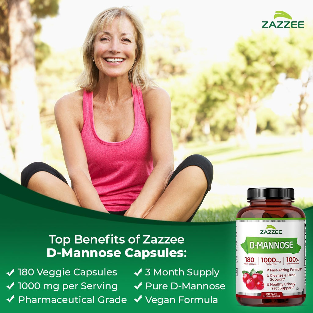 Buy now Zazzee D-Mannose, 1000 mg per Serving, 180 Vegan Capsules, 3 Month Supply, Potent & Fast-Acting, Certified Kosher, 100% Pure, All-Natural Urinary Tract Health Support, 100% Vegetarian, Non-GMO at indiglob india