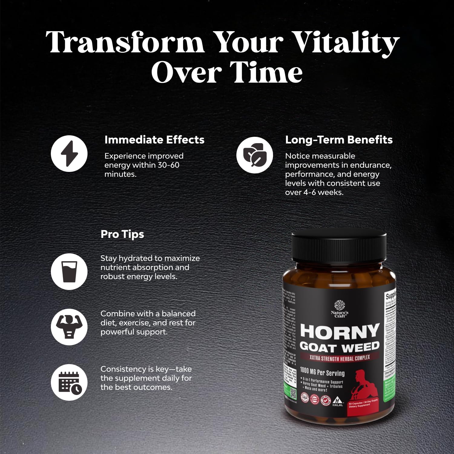 Horny Goat Weed for Men (9 in 1 Formula) - Male Enhancing Supplement - 60ct | Male enhancing formula with hornygoatweed for men extract to support stamina, vitality & drive