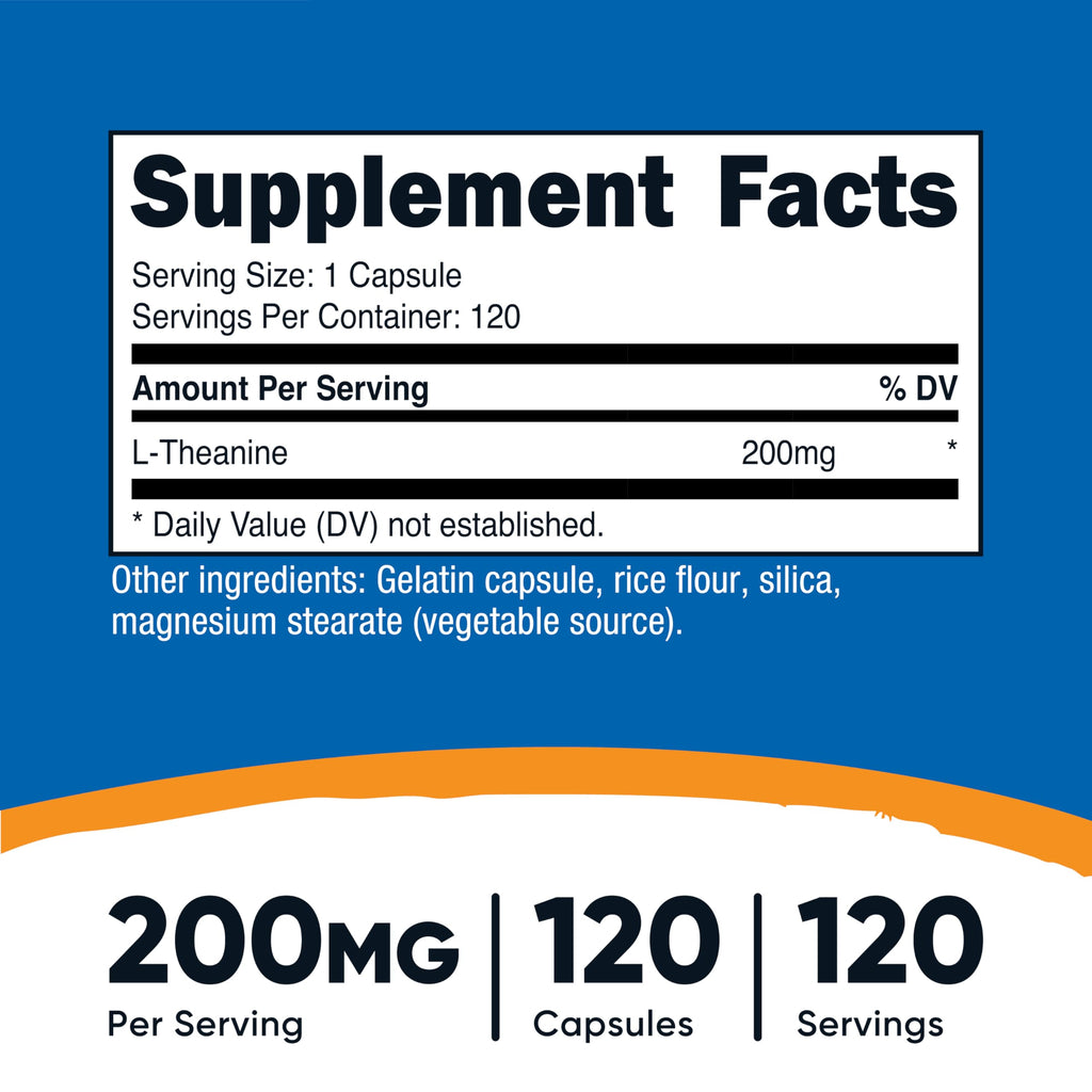 Nutricost L-Theanine 200mg, 120 Capsules, Double Strength, Gluten Free | GMO-Free