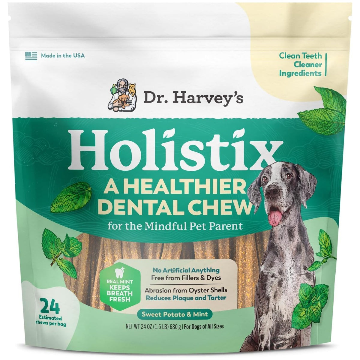 Dr. Harvey's Holistix Dental Chews for Dogs for Fresh Breath (24 Sticks)