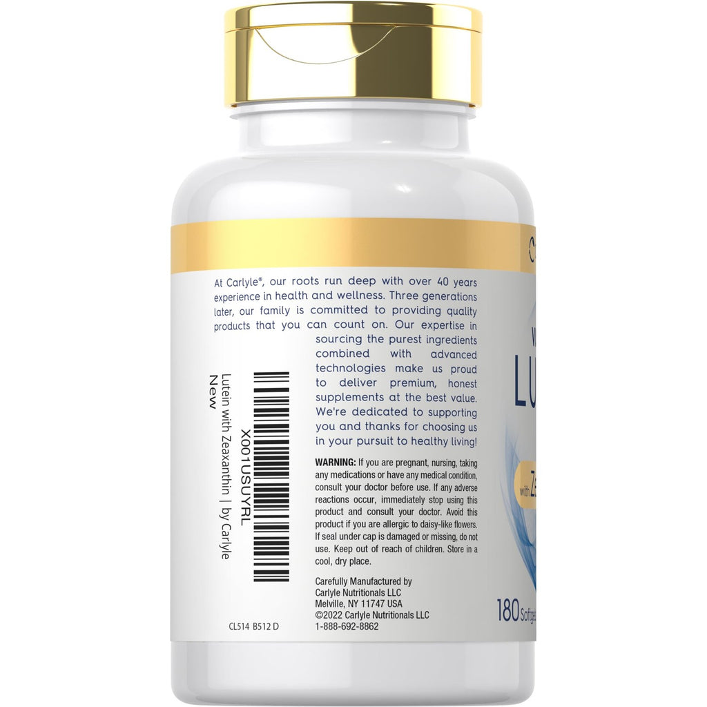 Carlyle Lutein and Zeaxanthin Supplement | 40mg | 180 Softgels | Pills for Eyes | Eye Health Vitamins | Visi-Gold | Non-GMO and Gluten Free