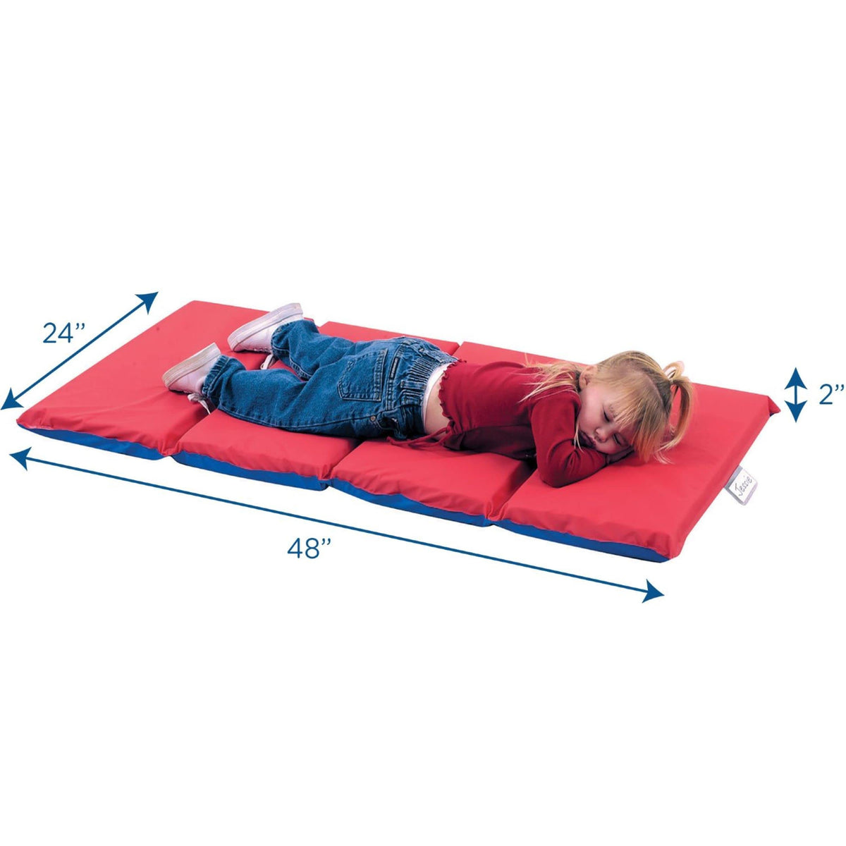 Children's Factory Angels 2 Inch Thick Toddler Nap Mat, Red and Blue, 4 Section Waterproof, for Preschools and Daycares