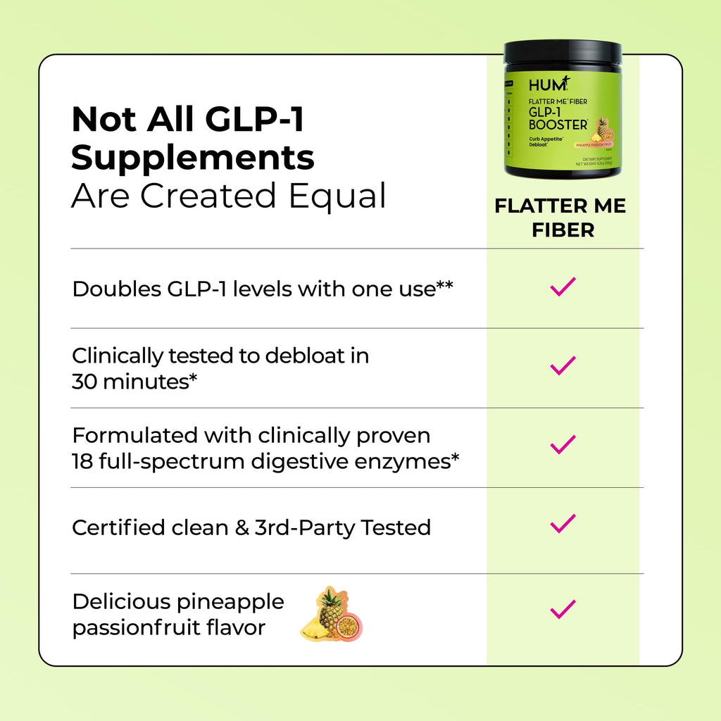 HUM Flatter Me Fiber Pineapple Passion Fruit Fiber Powder, 10 Servings | Prebiotics, Digestive Enzymes, Digestive & Gut Health Support for Women & Men, Vegan, Non-GMO