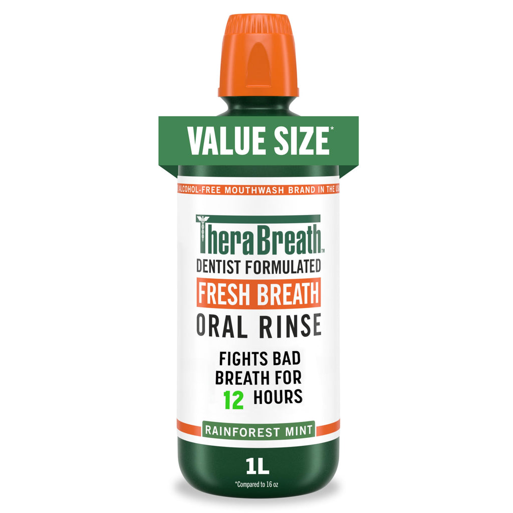 TheraBreath Fresh Breath Mouthwash, Rainforest Mint, 33.8 oz