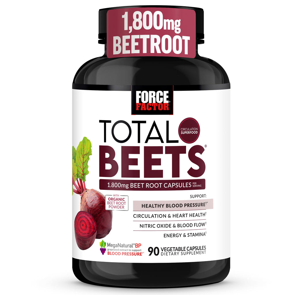 Force Factor Total Beets 1800mg Beet Root Capsules, Blood Pressure Support | with Organic Beet Root Powder, Hawthorn Berry, Support Nitric Oxide, Circulation & Blood Flow, 90 Vegetable Capsules