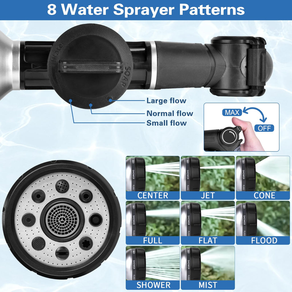 Garden Hose Nozzle, High Pressure Hose Spray Nozzle 8 Way Spray Pattern One-Touch Sprayer for Watering Plants, Lawn, Patio, Car Wash, Cleaning，Showering Pet