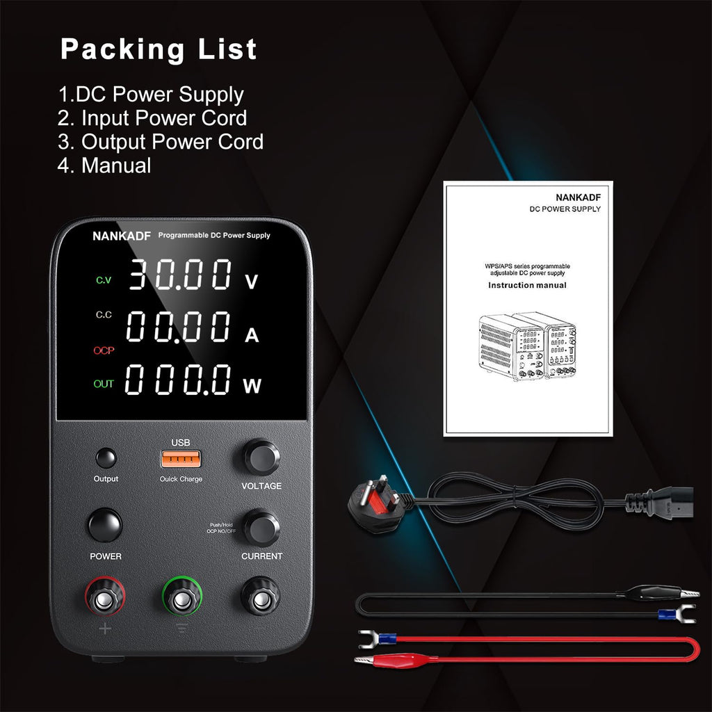 Buy now DC Power Supply Variable, Bench Power Supply with Encoder Adjustment Knob, Output Enable/Disable Button, Adjustable Power Supplies with USB Quick-Charge, Short Circuit Alam (30V 10A Black) at indiglob india
