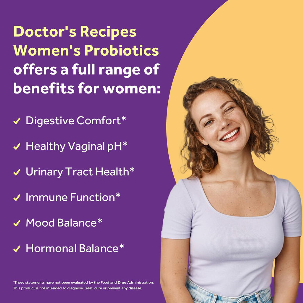 Doctor's Recipes Probiotics for Women, 100 Billion CFU, 18 Probiotic Strains, Prebiotics, Cranberry, P-5-P & VC, Vaginal, Digestive & Immune Support, Shelf-Stable, 30 Vegan Caps