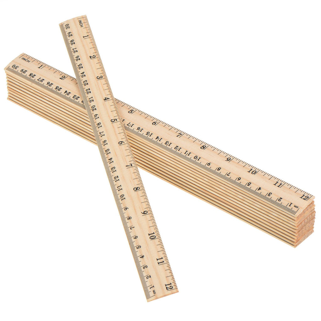12 Pack 12 Inch/30 cm Wood Rulers Dual Scale Student School Ruler