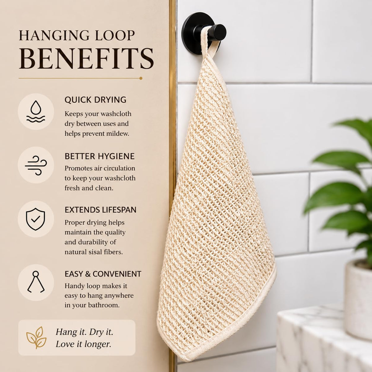 100% Natural Sisal Washcloth. Gentle Exfoliation for Smoother Skin. Durable & Reusable for Face & Body. 100% Biodegradable. Removes Dead Skin Cells and Dirt (3 Pcs)