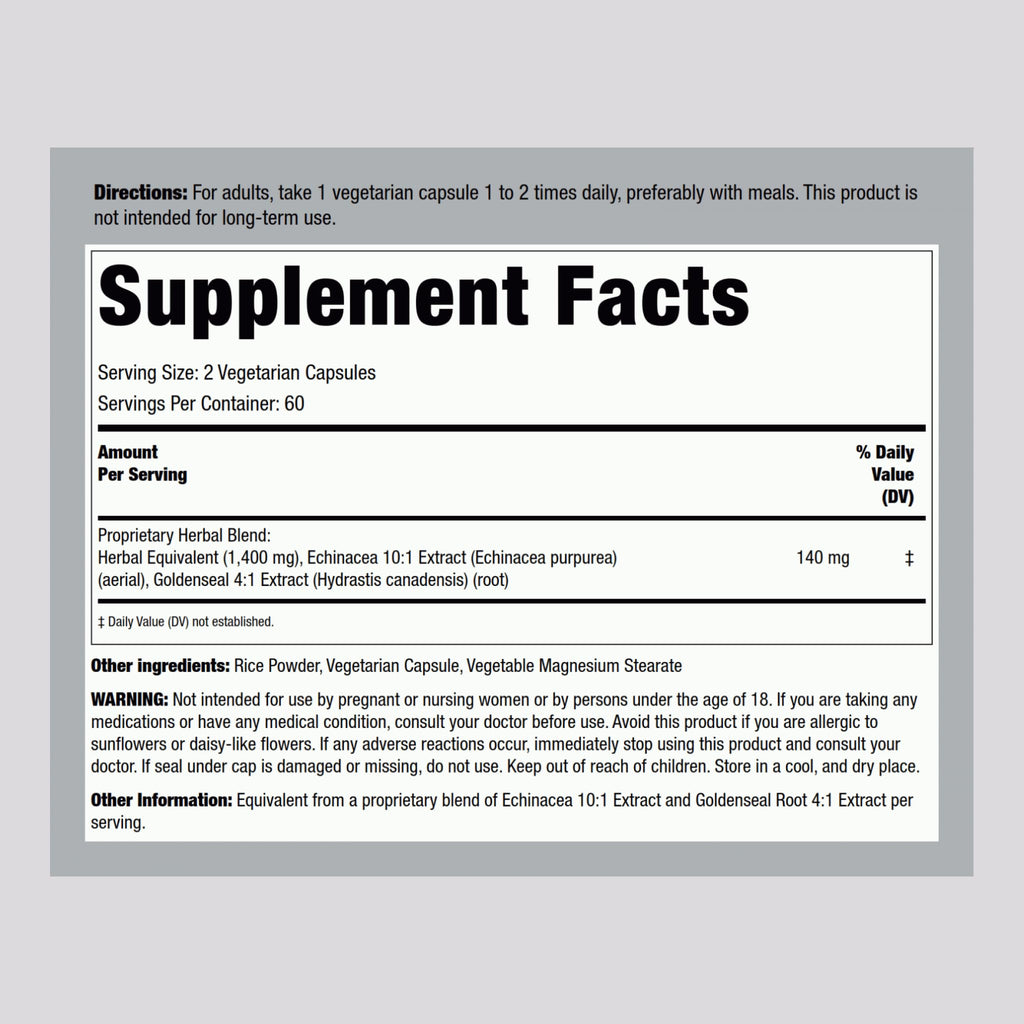 Piping Rock Echinacea Goldenseal Capsules | 120 Count