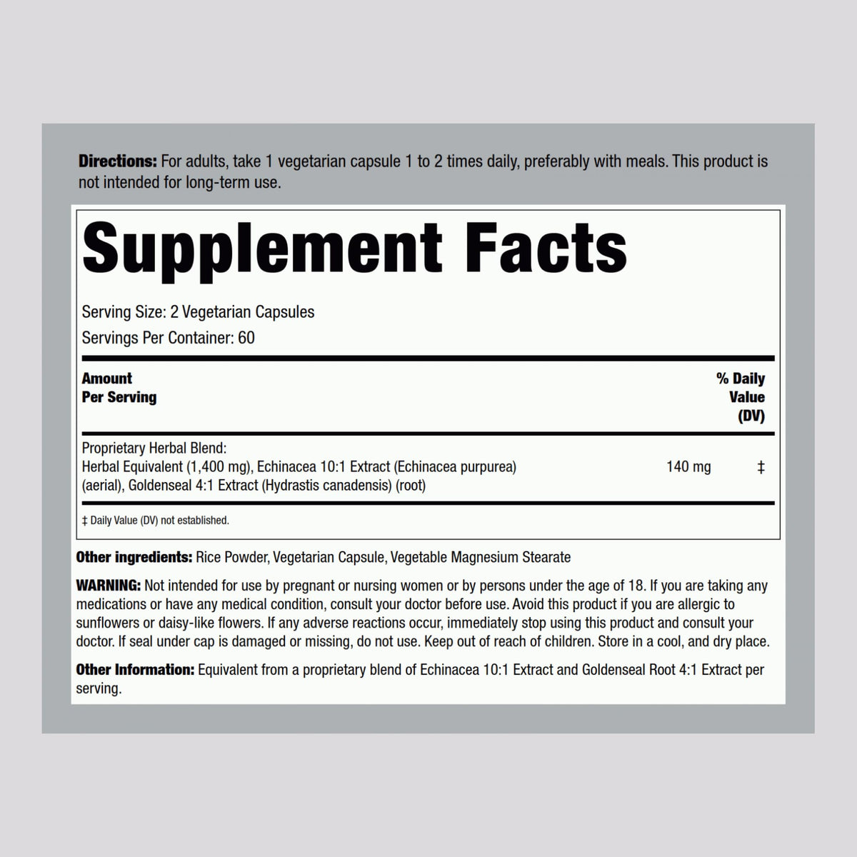 Piping Rock Echinacea Goldenseal Capsules | 120 Count