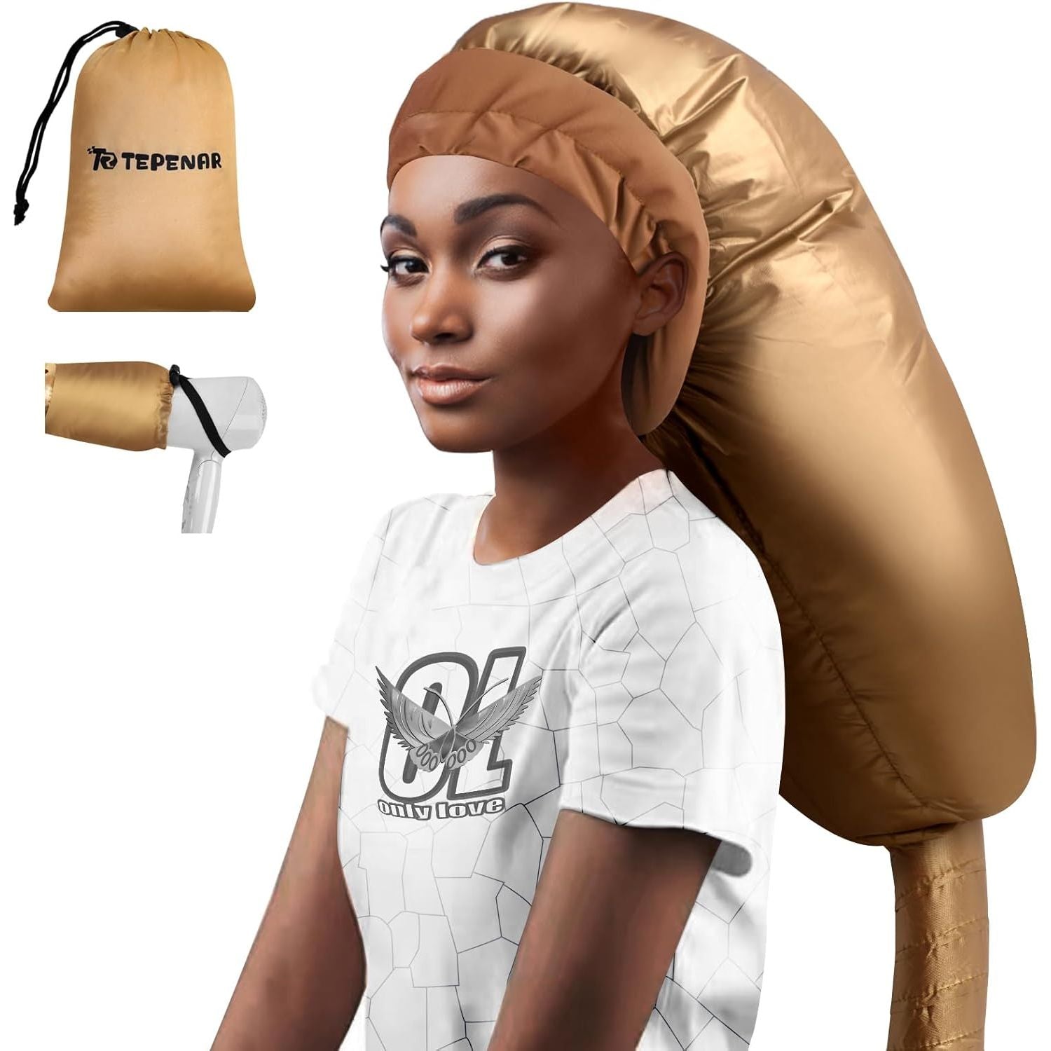 Buy now Bonnet Hair Dryer Attachment, Large - Black, Upgraded Soft Adjustable for Hand Held Hair Dryer, Fast Drying, Ideal for Natural Curly Textured Hair Care and Speeds Up Drying Time at Home Extra Large - Gold at indiglob india