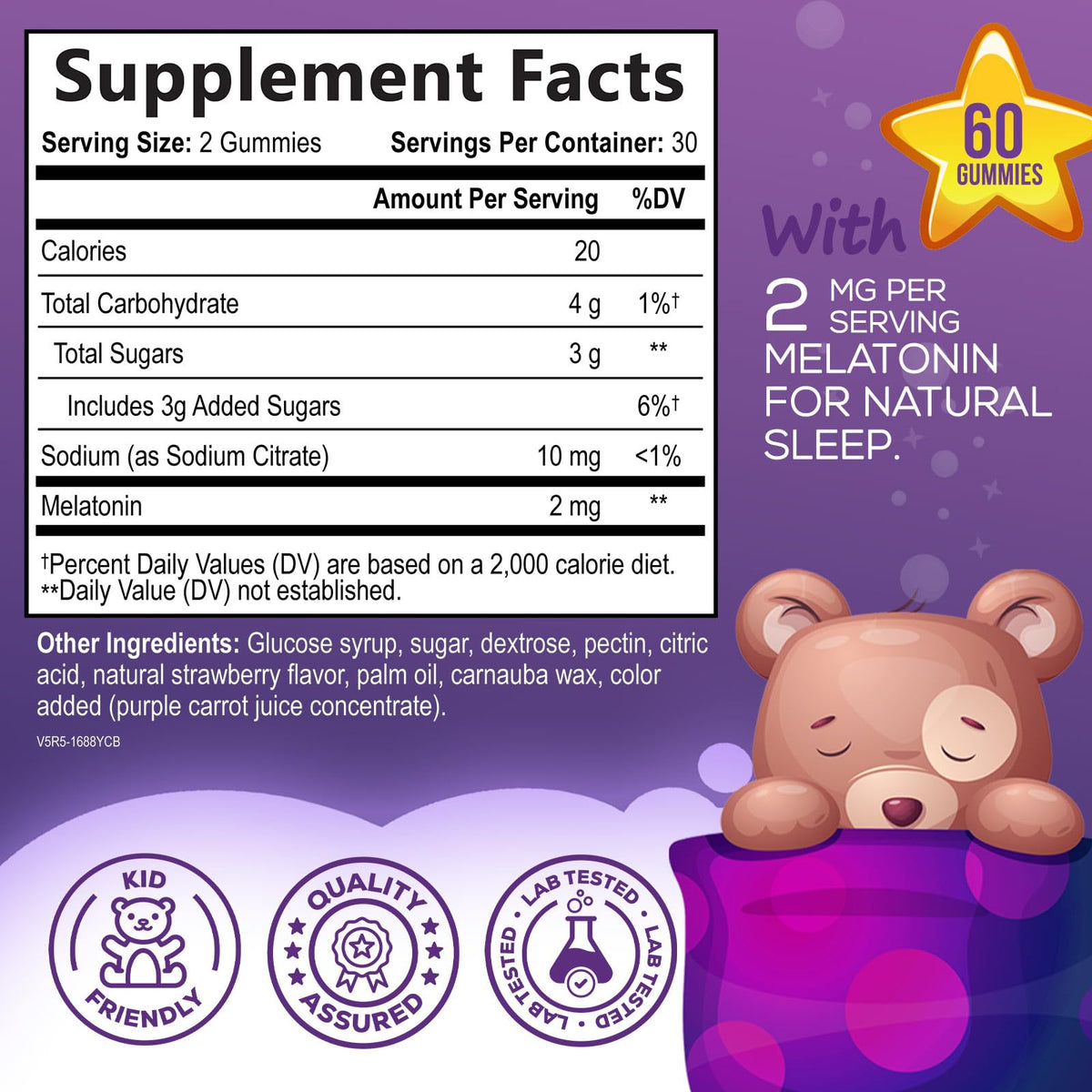 Kids Melatonin Gummies - 2mg Melatonin Per Serving - Children's Melatonin Gummy for Restful Sleep - Children's Chewable Sleep Supplement, Non-Habit Forming - Vegan, Natural Berry Flavor - 60 Gummies
